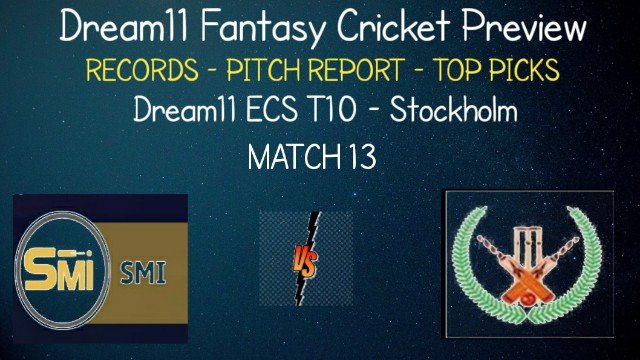 SMI vs SIG | Match 13, Dream11 ECS T10 Stockholm | Today Match Prediction and Players Records