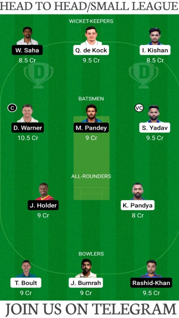 MI vs SRH Dream11 Prediction, Fantasy Cricket Tips, Playing XI, Pitch Report and Head To Head Record — Match 9, Vivo IPL 2021