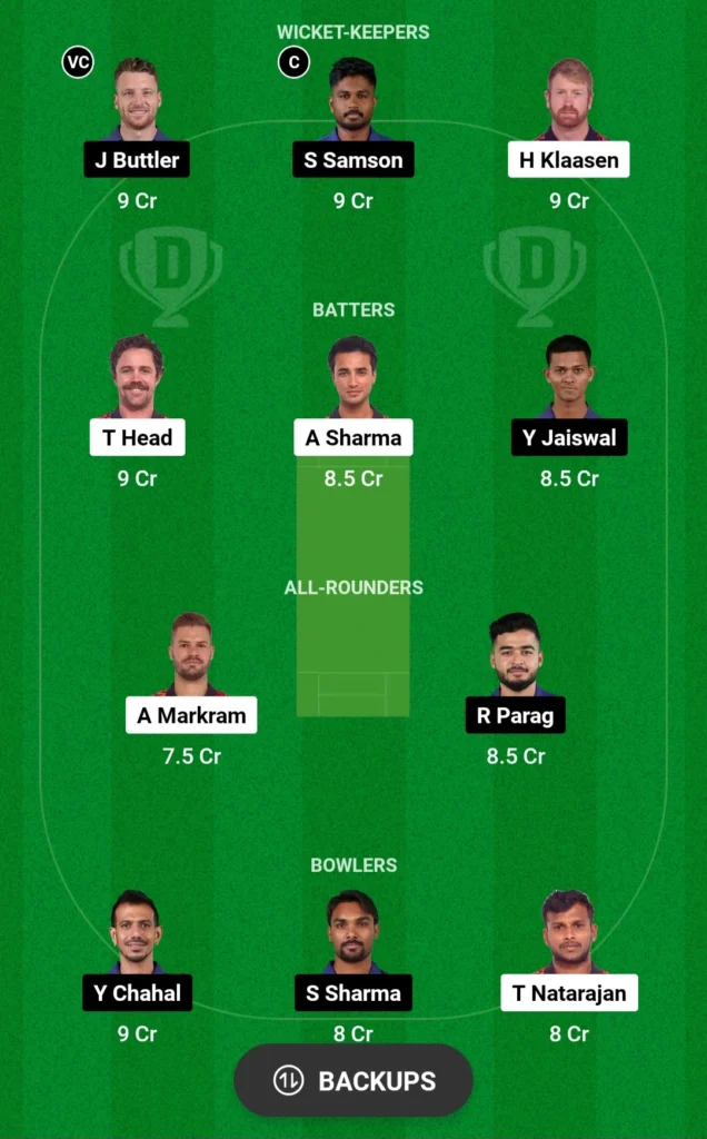 Dream11 Fantasy Team For RR vs SRH